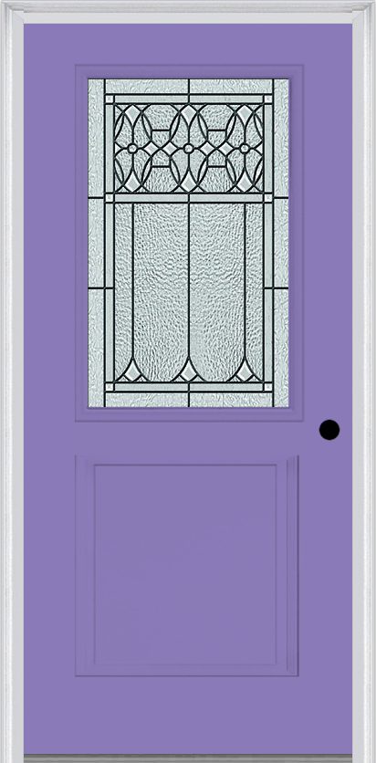 MMI 1/2 Lite 1 Panel 6'8" Fiberglass Smooth Selwyn Patina Decorative Glass Exterior Prehung Door 682